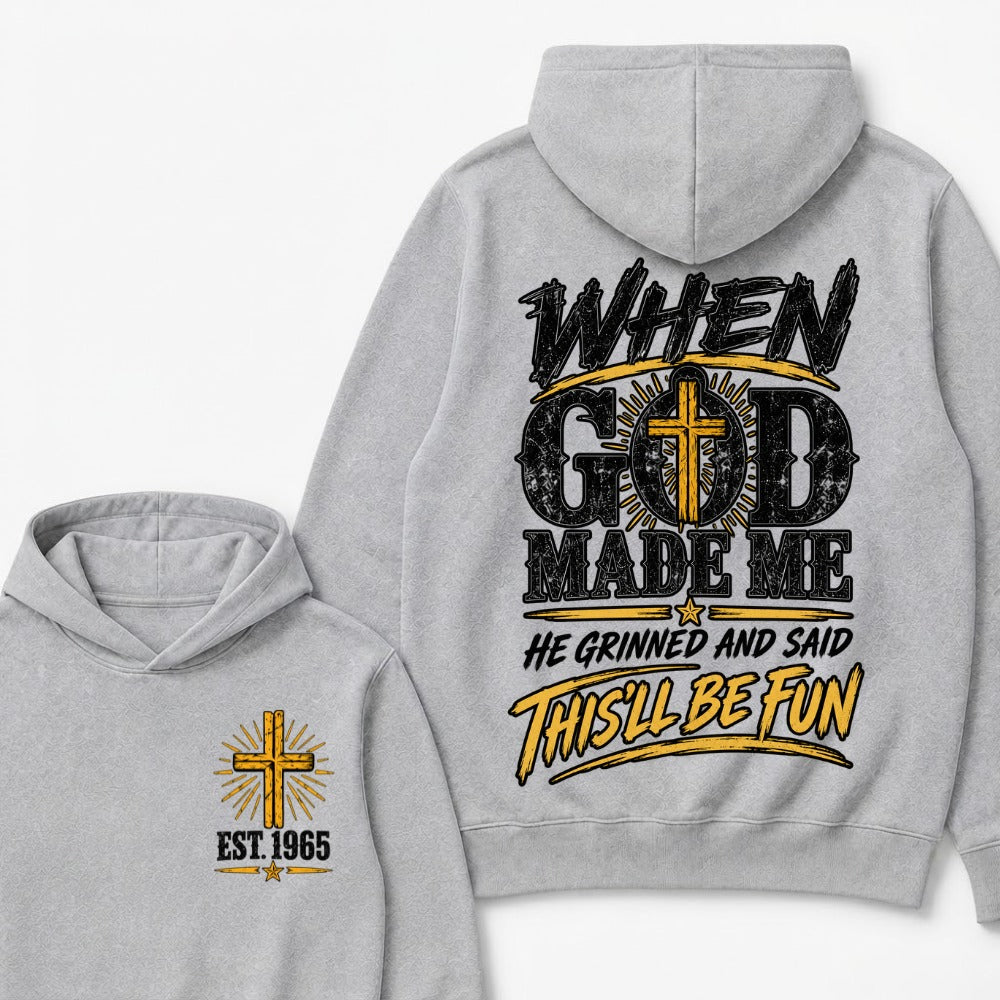 Custom Year Faith Cross Hoodie | Double Sided When God Made Me Graphic Hoodie