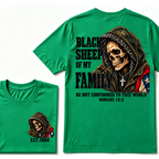 Black Sheep Of My Family Romans 12:2 Bible Verse Skull Hooded EAT.Year T-Shirt, Christian Patriotic Tee
