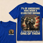 7% Of Americans Have Worn A US Military Uniform I'm Proud To Be One Of Them EST.Year Front Back Print Veteran Graphic T-Shirt