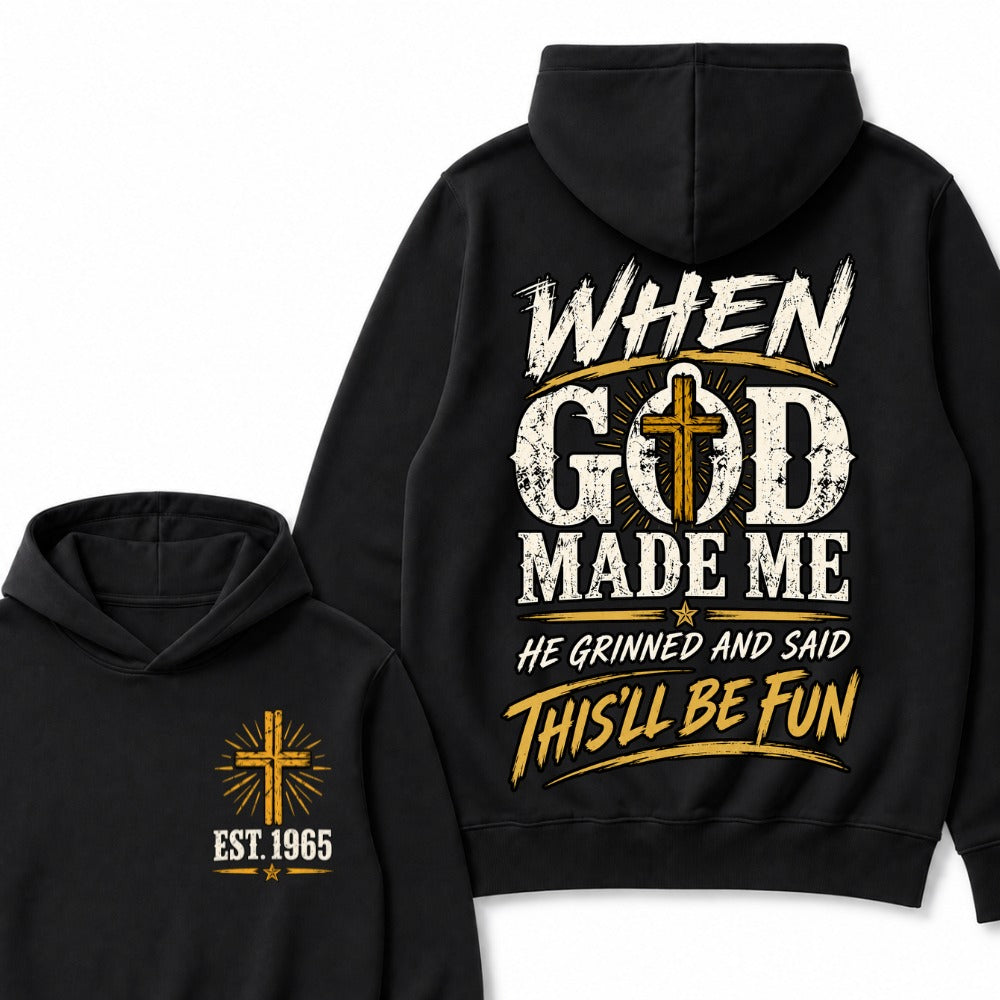 Custom Year Faith Cross Hoodie | Double Sided When God Made Me Graphic Hoodie
