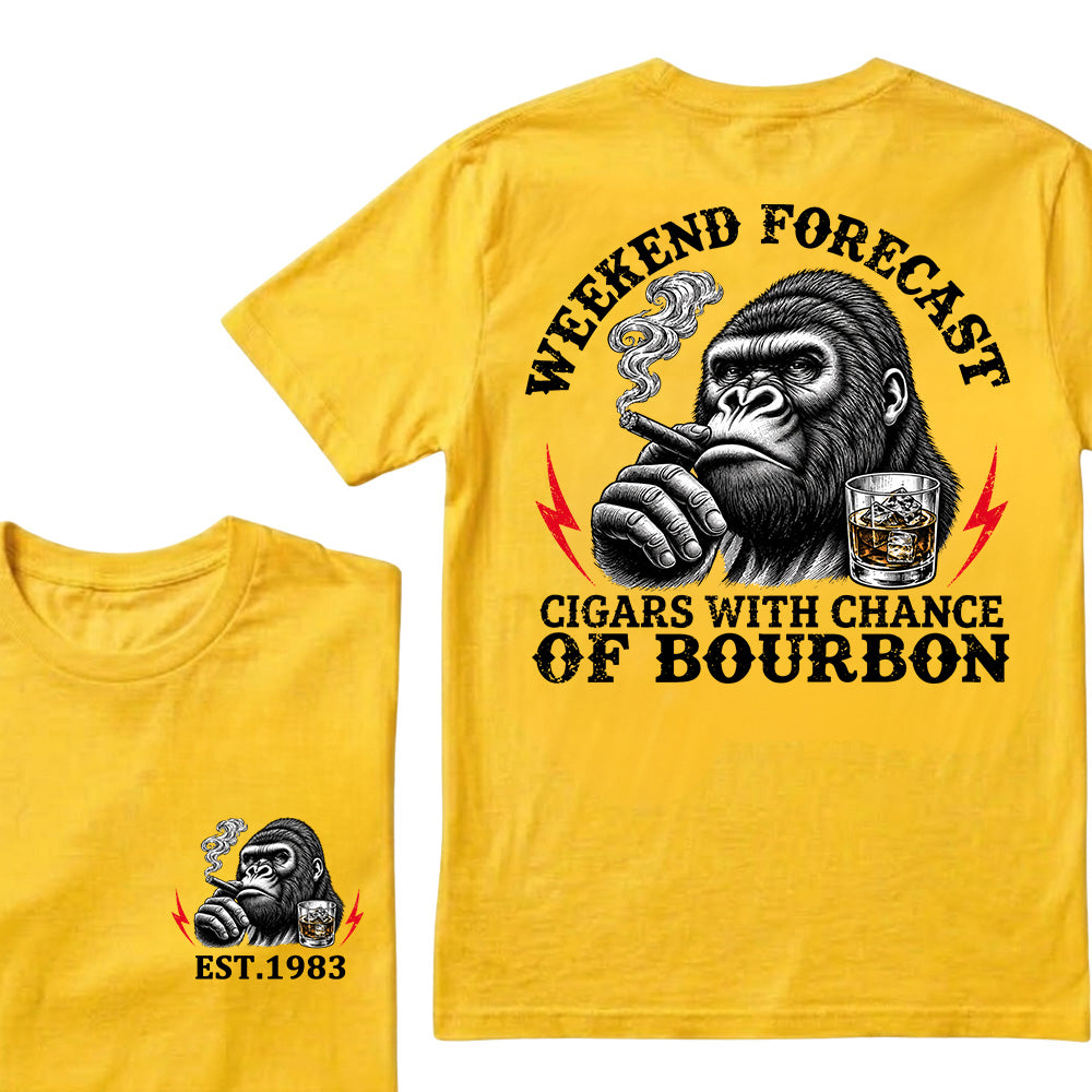 Weekend Forecast Cigars With Chance Of Bourbon Custom Est.Year T-Shirt
