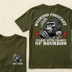 Weekend Forecast Cigars With Chance Of Bourbon Custom Est.Year T-Shirt