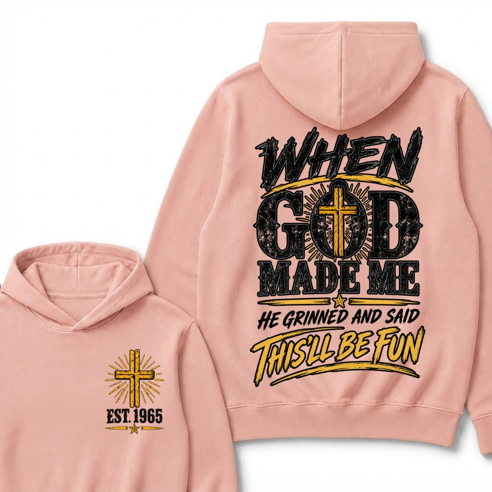 Custom Year Faith Cross Hoodie | Double Sided When God Made Me Graphic Hoodie
