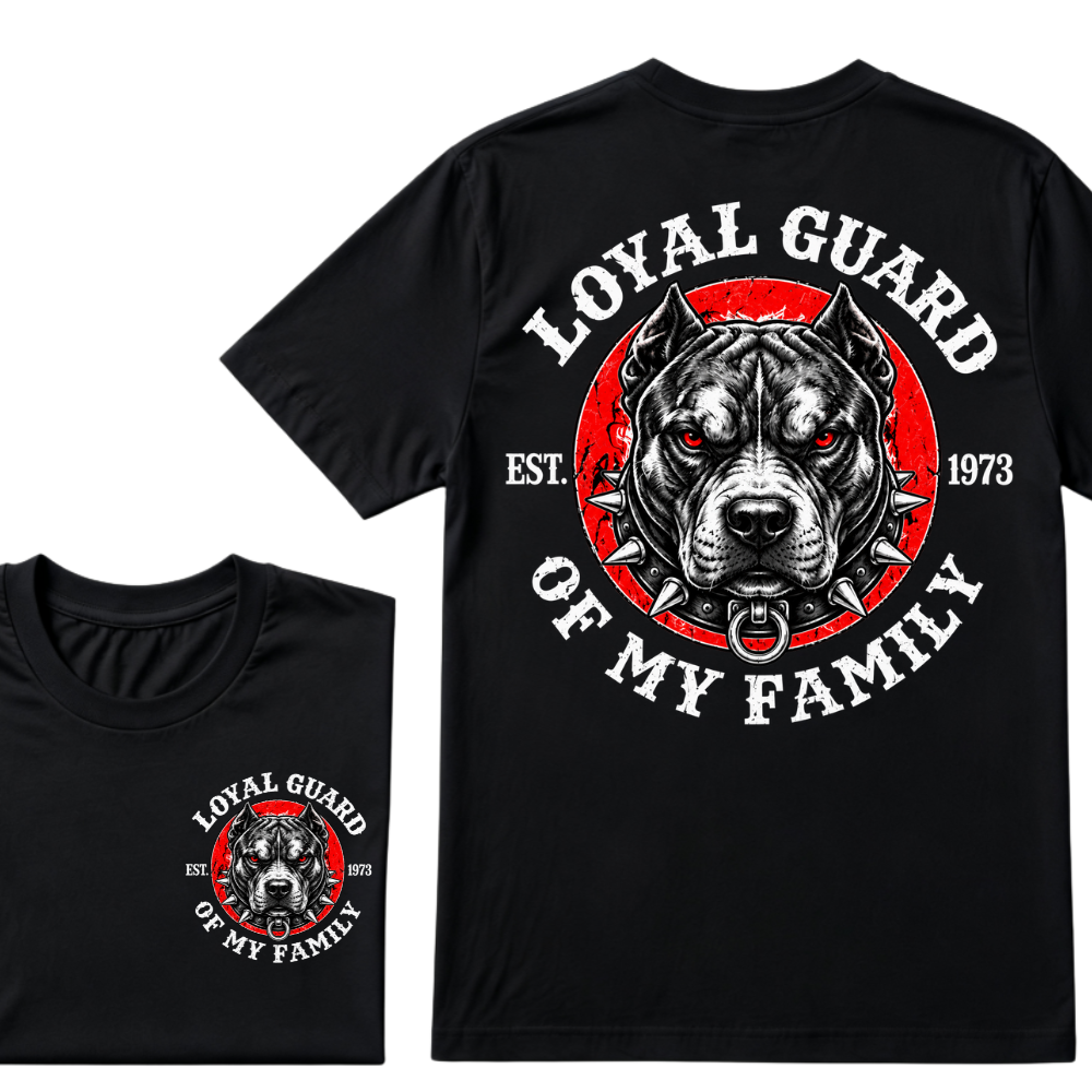 Loyal Guard Of My Family EST.Year Pitbull Dog Graphic T-Shirt Family Protector Tee