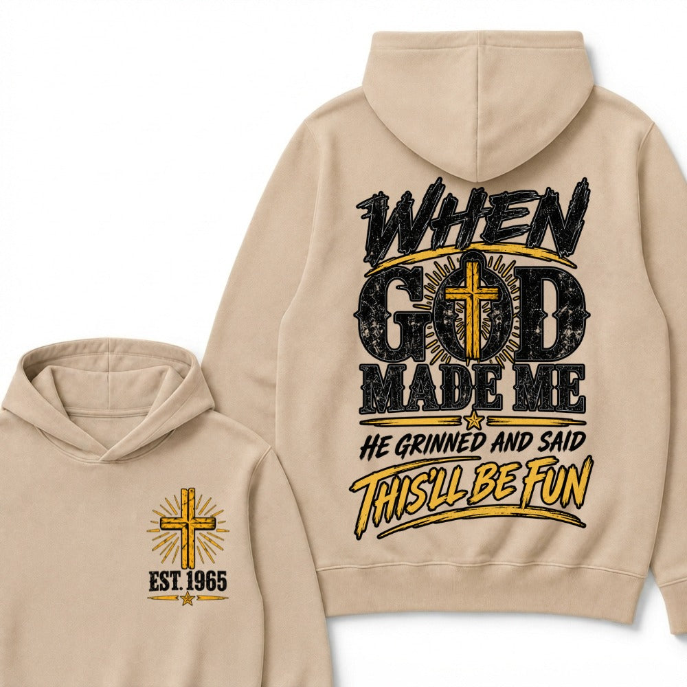 Custom Year Faith Cross Hoodie | Double Sided When God Made Me Graphic Hoodie