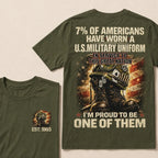 7% Of Americans Have Worn A US Military Uniform I'm Proud To Be One Of Them EST.Year Front Back Print Veteran Graphic T-Shirt