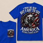 Boomer EST.Year I May Be Old But I Got To See America Eagle US Flag Front Back Print Unisex Graphic T-Shirt