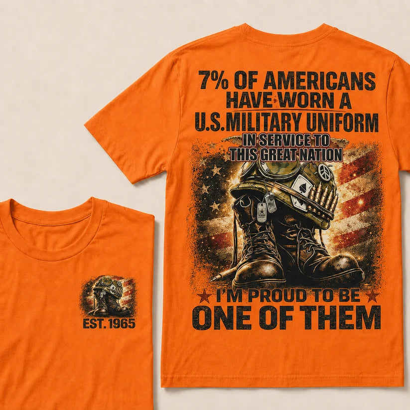 7% Of Americans Have Worn A US Military Uniform I'm Proud To Be One Of Them EST.Year Front Back Print Veteran Graphic T-Shirt