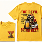 Custom EST.Year The Devil Whispered To Me "I'm Coming For You" I Whisper Back Bring Beer Graphic T‑Shirt