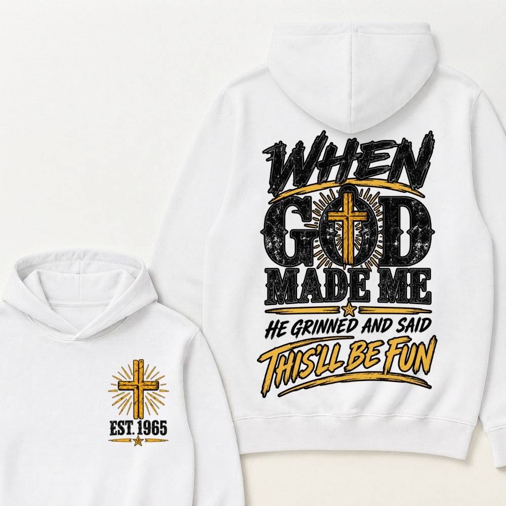 Custom Year Faith Cross Hoodie | Double Sided When God Made Me Graphic Hoodie