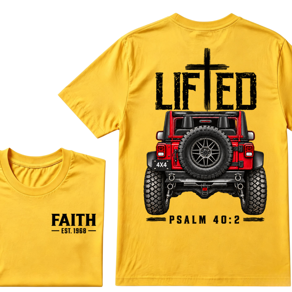 LIFTED Faith Psalm 40:2 Offroad 4X4 Jeep Christian T-Shirt EST.Year Religious Faith Graphic Tee