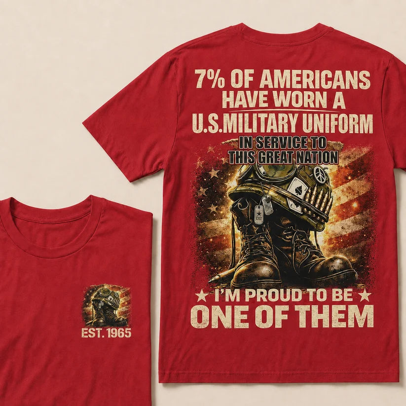 7% Of Americans Have Worn A US Military Uniform I'm Proud To Be One Of Them EST.Year Front Back Print Veteran Graphic T-Shirt
