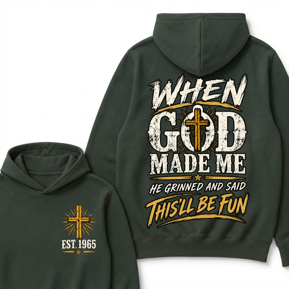 Custom Year Faith Cross Hoodie | Double Sided When God Made Me Graphic Hoodie